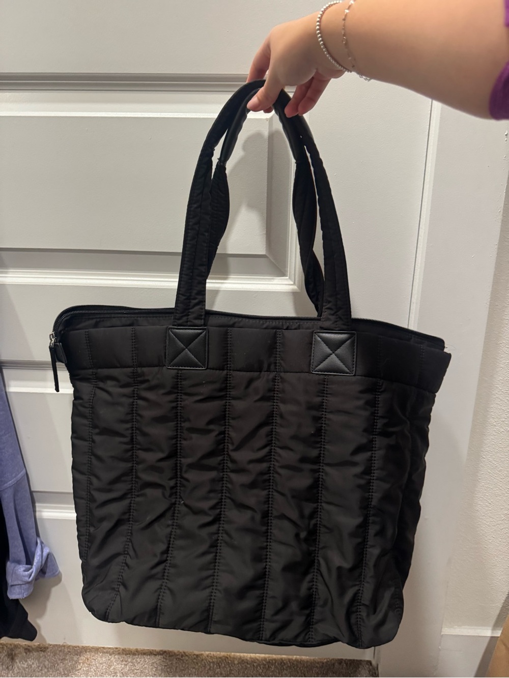 Quilted Black Tote Bag - Women's Everyday Shoulder Bag